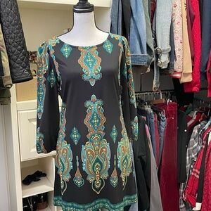 INC International Concept Mini Floral green & black Dress sz small